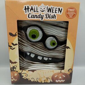 Halloween Mummy Glass Serving Dish Black/Silver Spooky 12"L x 9"W